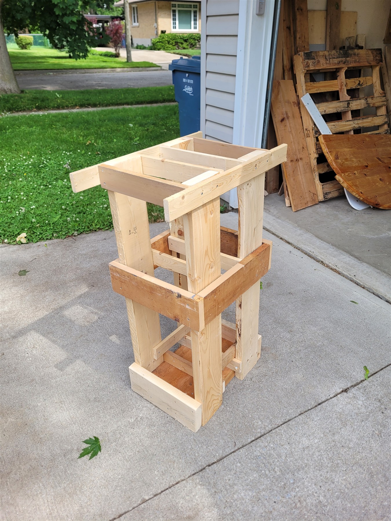 Three-quarter view of the wooden tool caddy built for the Guelph Tool Library